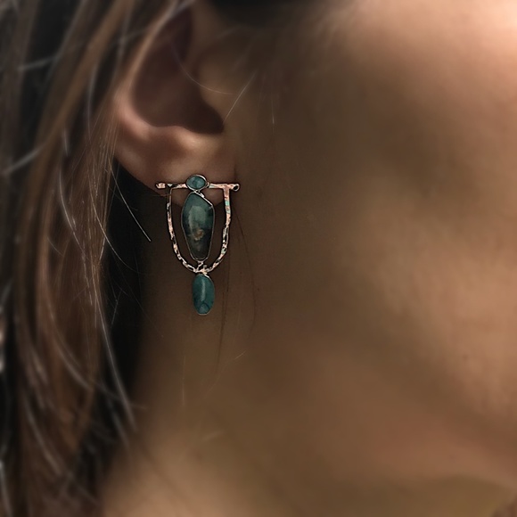 Jewelry Geometric Boho Stud Earrings Hammered Metal Blue Poshmark